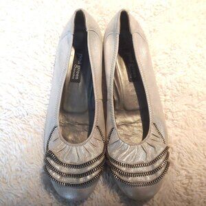 Paul Green Size 6.5/fits US 8.5 Epic Silver Zipper Ballet Flats Metallic Suede